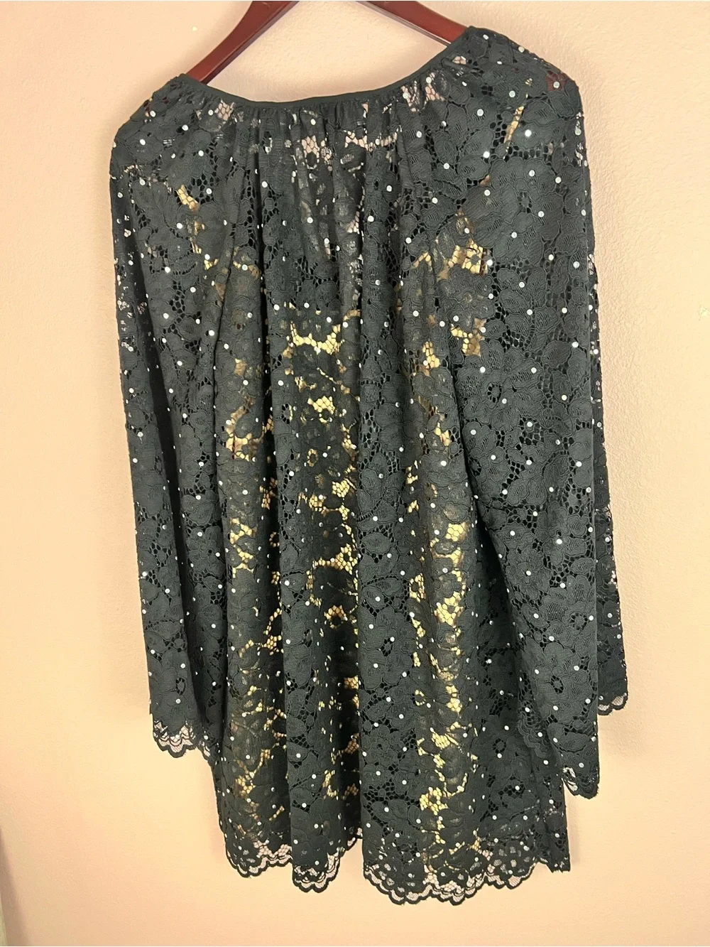 Michael Kors Studded Corded Floral Lace V-Neck Dress Black